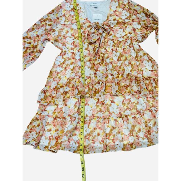 NWT Forever 21 Plus 0X Peach Floral long sleeve ruffled mini dress cottage fairy - Picture 8 of 8